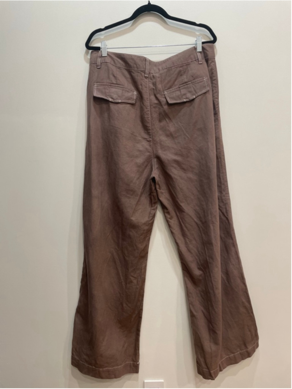 GAP Brown Pleated Linen Blend Wide Leg Pants Plus Size 16 Lagenlook Coastal - Picture 3 of 9